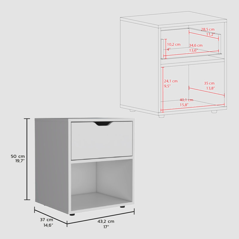 Table de chevet haute 19,7 pouces avec tablette ouverte Bulerin, Blanc