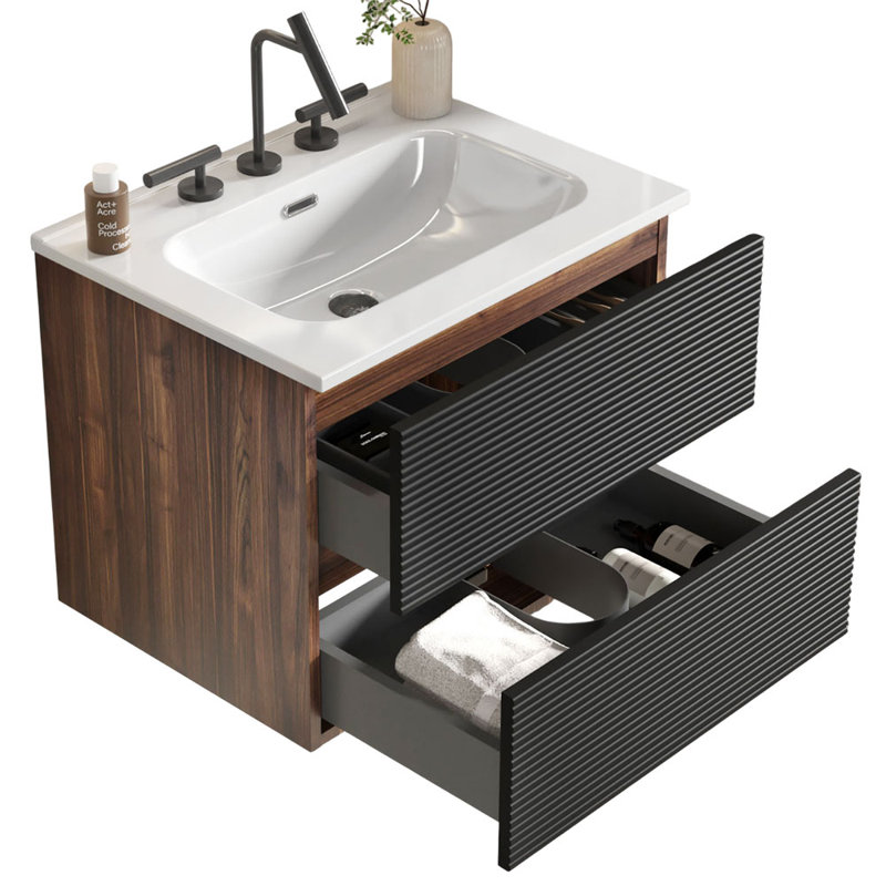 Caryll Wall Mounted Single Bathroom Vanity with Ceramic Sink, Modern Storage Cabinet with DTC Soft-Close Hinges, for Bathroom, Apartment & Hotel Style