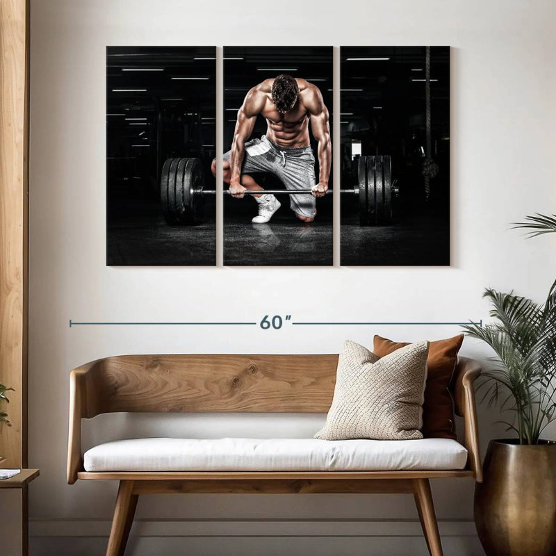 Sireci Lifting Barbell At The Gym, 32" H x 50" W