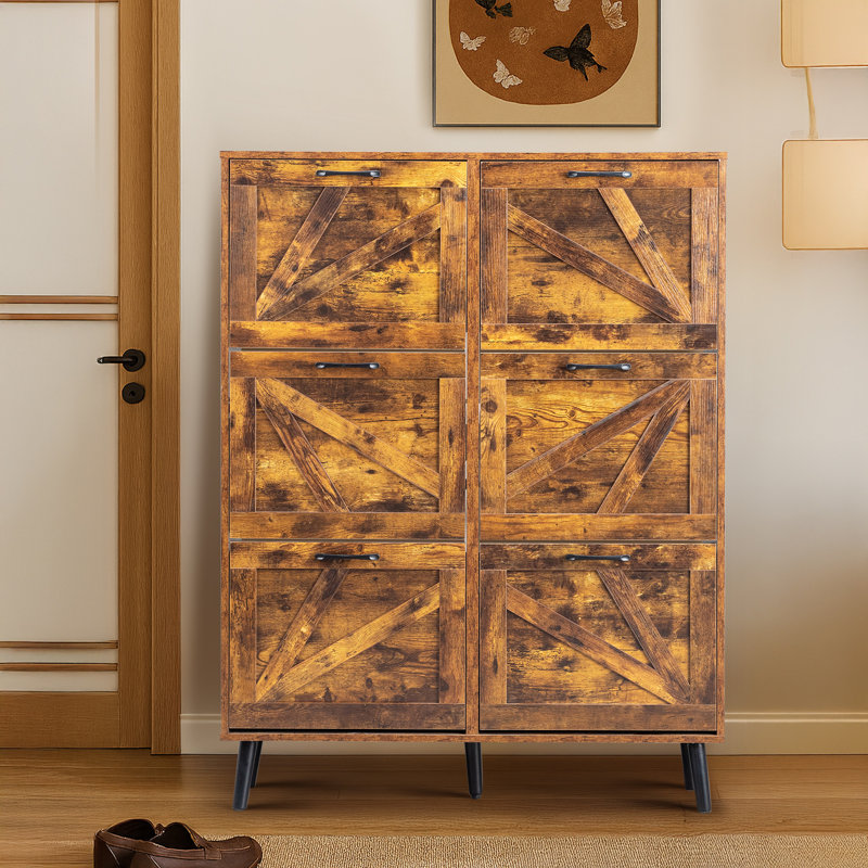 Wooden 6 Flip Drawers Shoe Cabinet, Brown