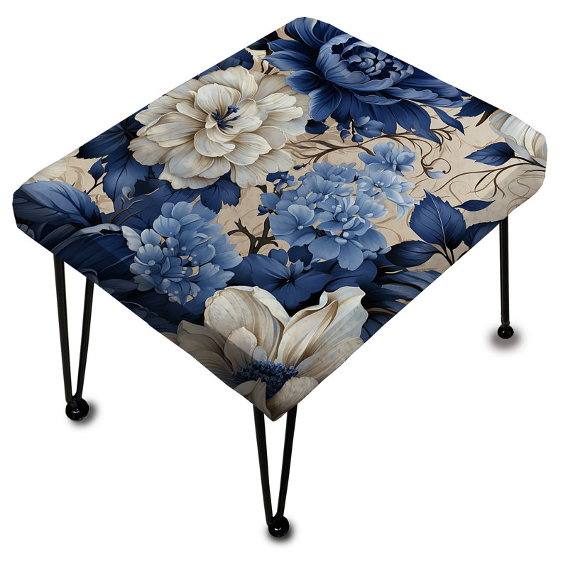 Motif victorien bleu cobalt à feuillage - Repose-pieds rectangulaire floral