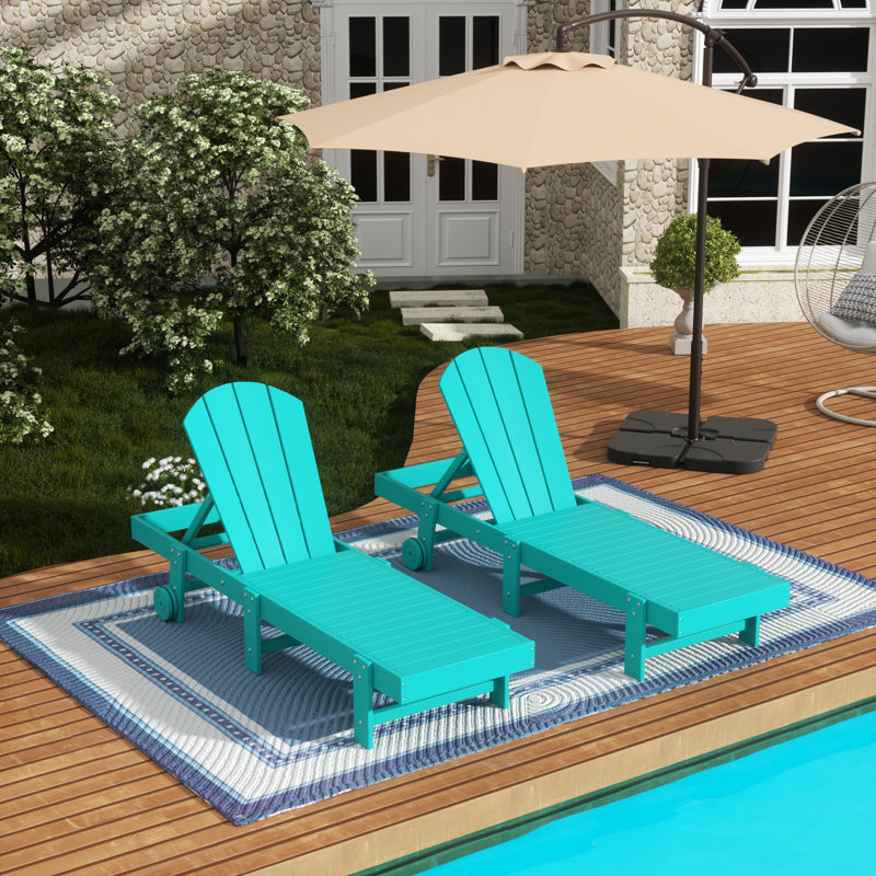 Laguna 77.6" Long Outdoor All-Weather Poly Reclining Chaise Lounge Set, Turquoise