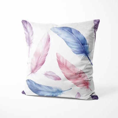Floral Accent Pillow - Red Feather Light Printed Cushion for Living Room