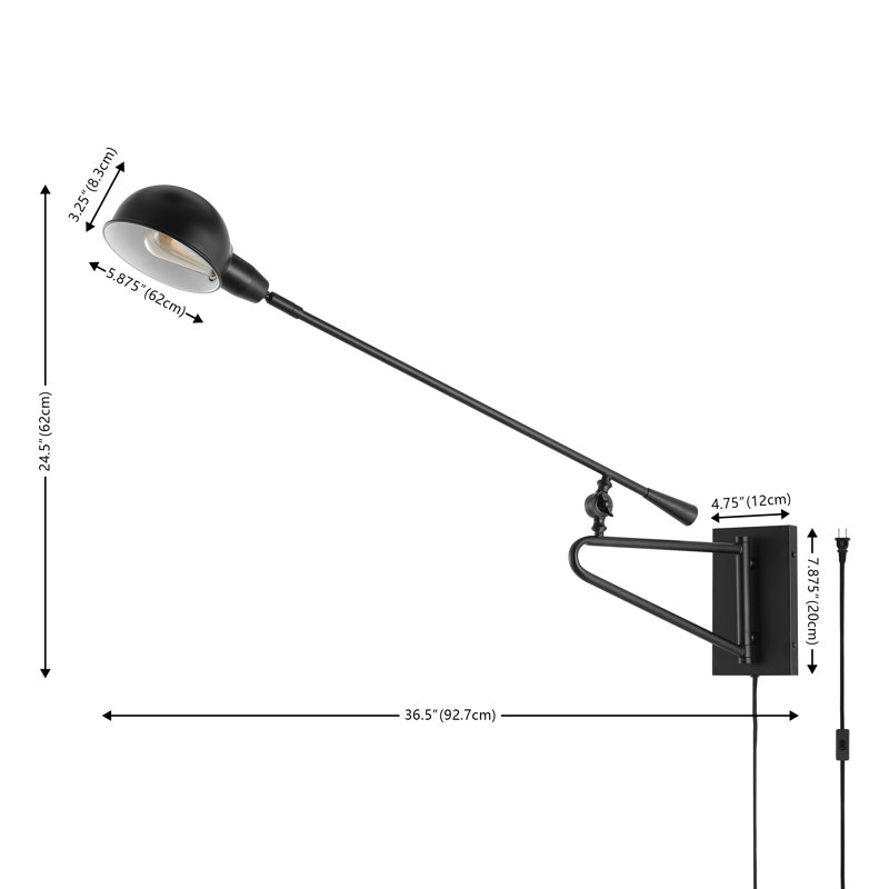 Arvis Single Light Iron Dimmable Plug-in Armed Sconce