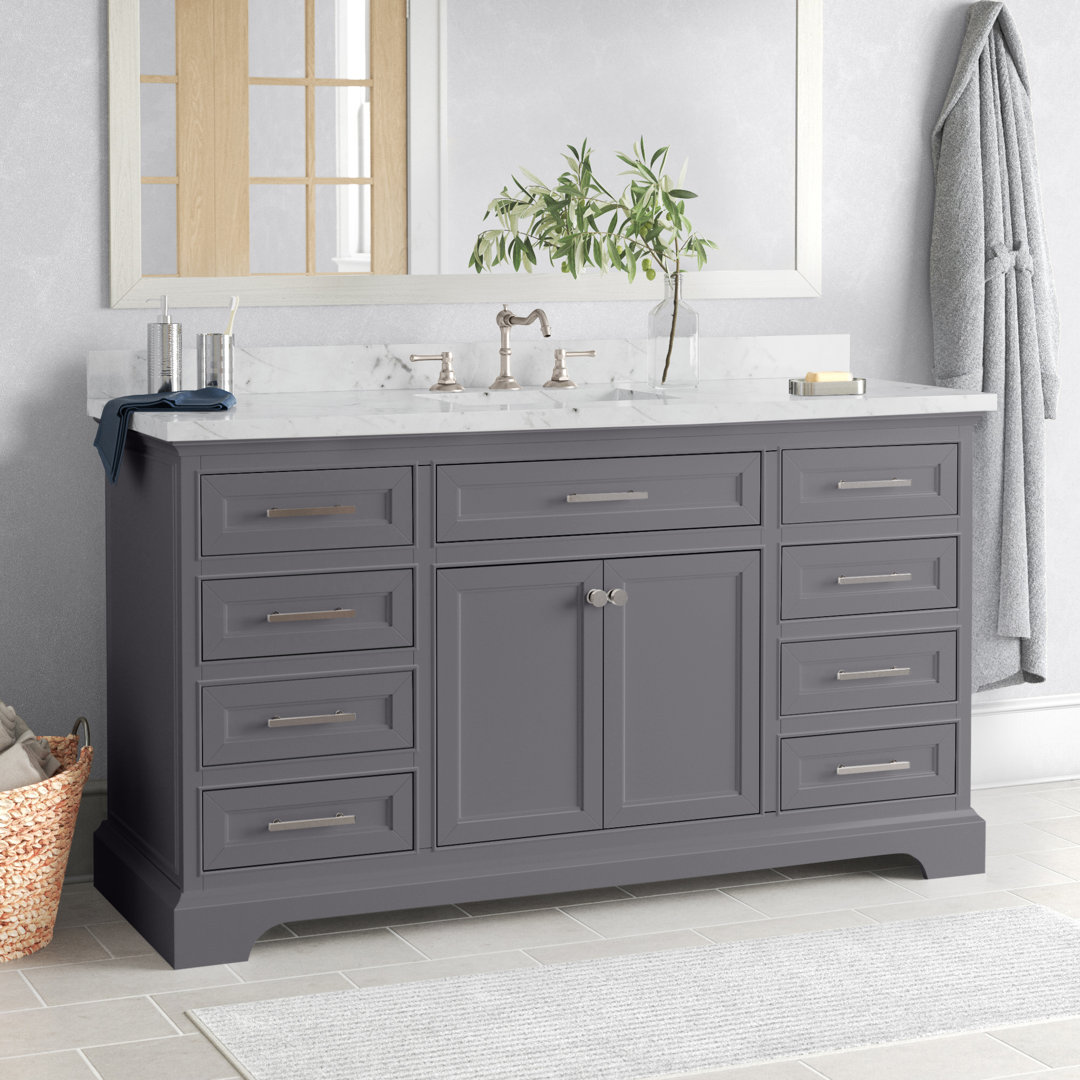 Currahee 60'' Single Bathroom Vanity with Engineered Stone Top Three Posts™ Base Finish: Gray