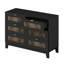 4 chambres pour grand lit: lit plateforme, tables de chevet et commode avec caractère de construction, conception en bois noir