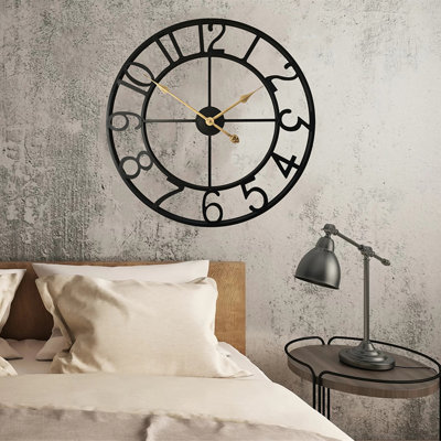 Horloge murale industrielle surdimensionnée de 30 pouces, grands chiffres arabes, silencieux, à piles, sans mur, pour salon, noir