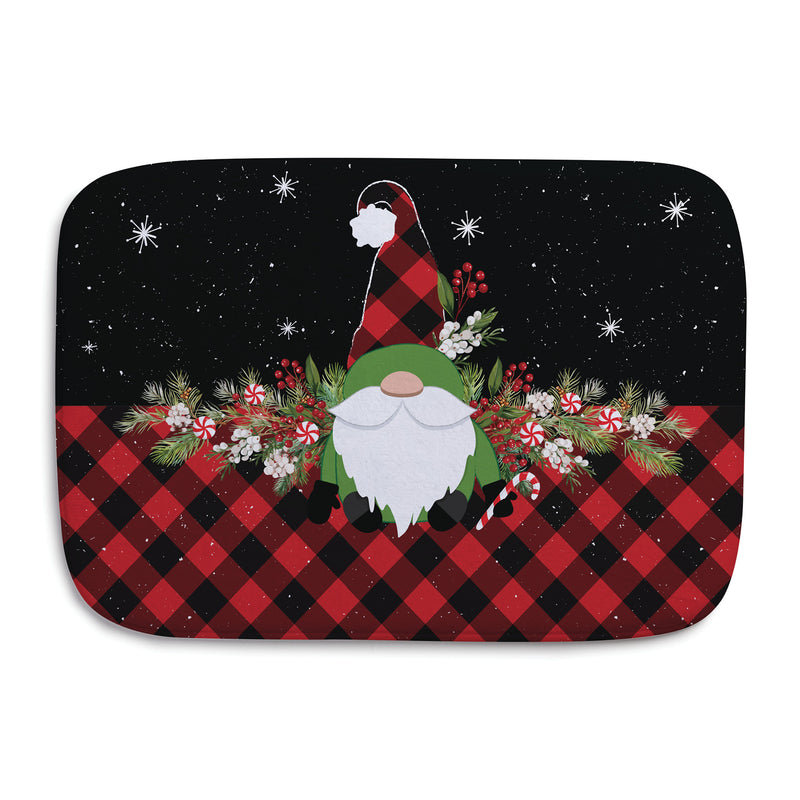 Gnome Bath Mat in Black & Red Buffalo Check