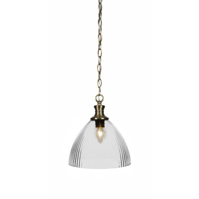 Chestle Chain Hung Pendant Shown With 10.75" Clear Ribbed Glass