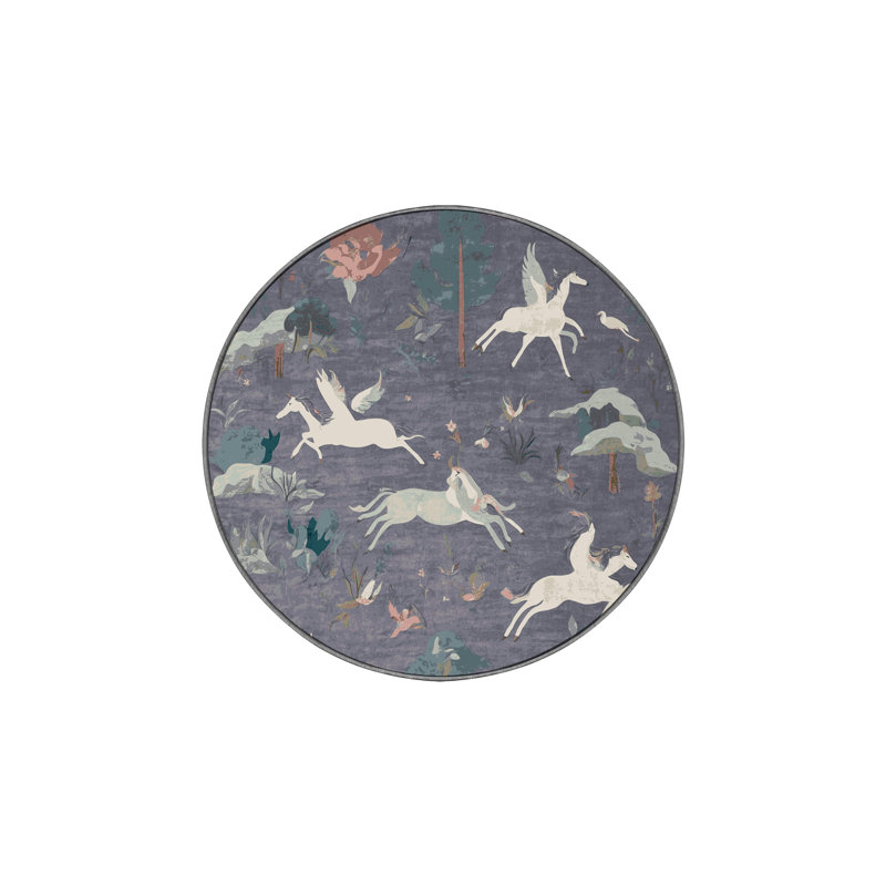 Tapis gris soyeux et moelleux, Rond 4 pi