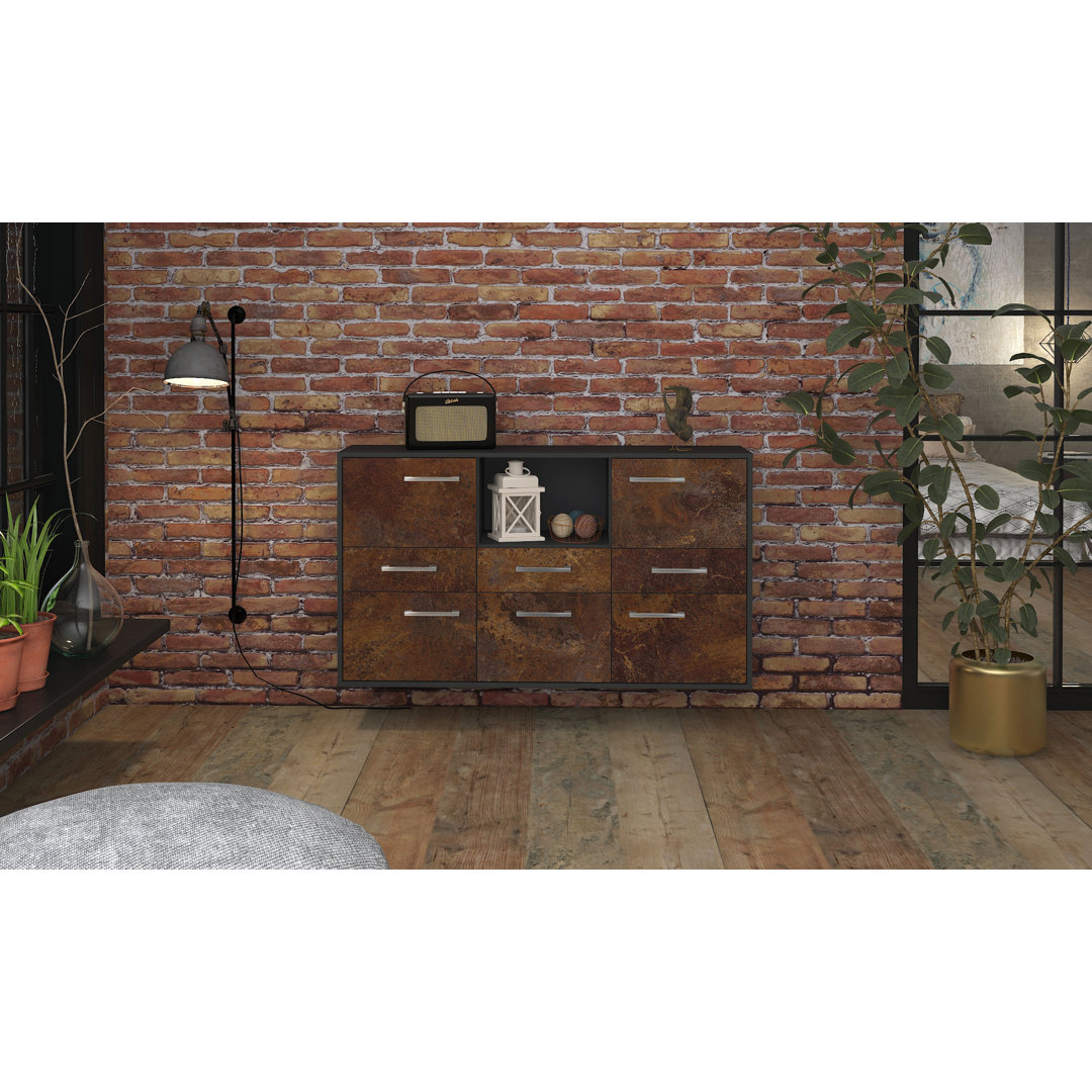 Sideboard Bareera, Farbe: Beton/Anthrazit, Fliegend/Metallgriffe, Größe: 136x79x35 cm