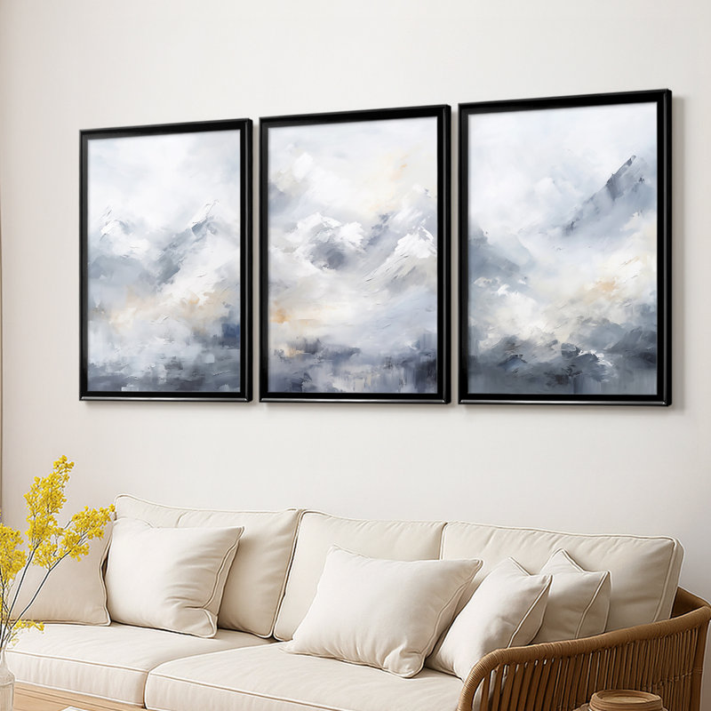 LANDSCAPES Series CCXXXVII - Toile tendue avec châssis sur mesure - 3 pièces, H 21 po x l 30 po, Noir