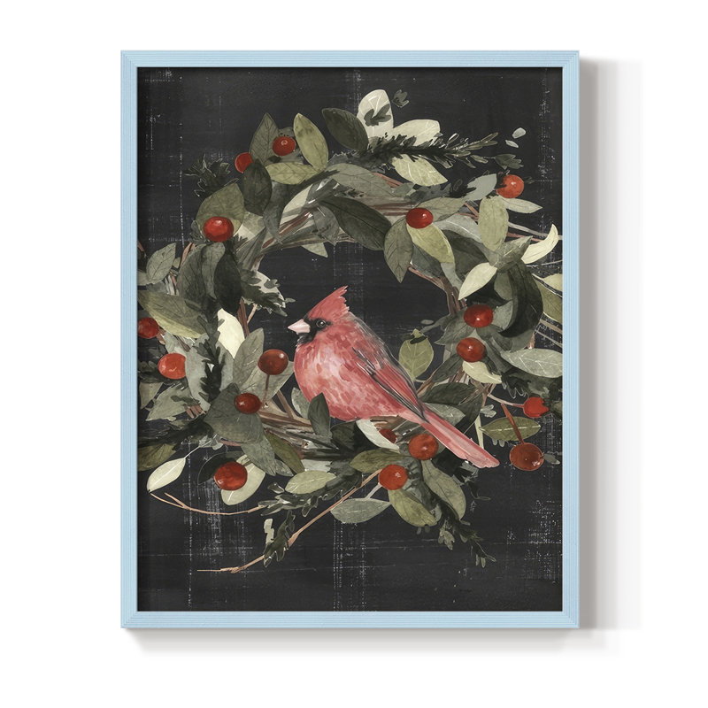 «Christmas Cardinal I», reproduction encadrée - bois massif, Bleu, H 11 po x l 9 po