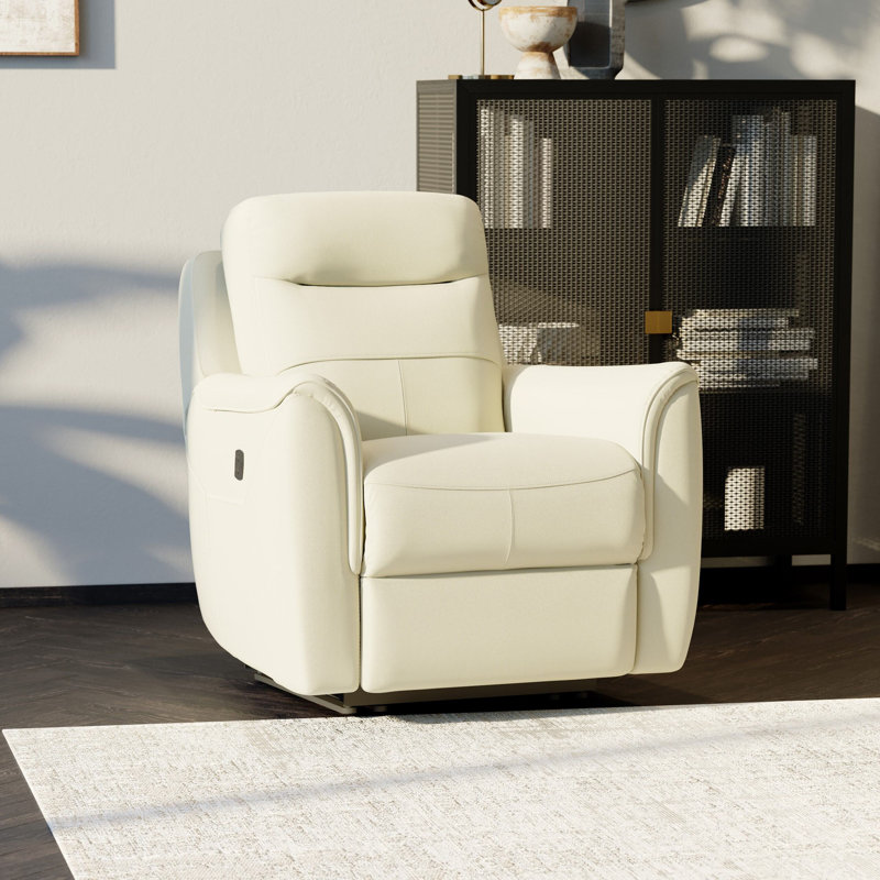 Chelsie-Louise Recliner Chair, with Comfort Plus Headrest and Space Saving Technologies in Oyster Leather