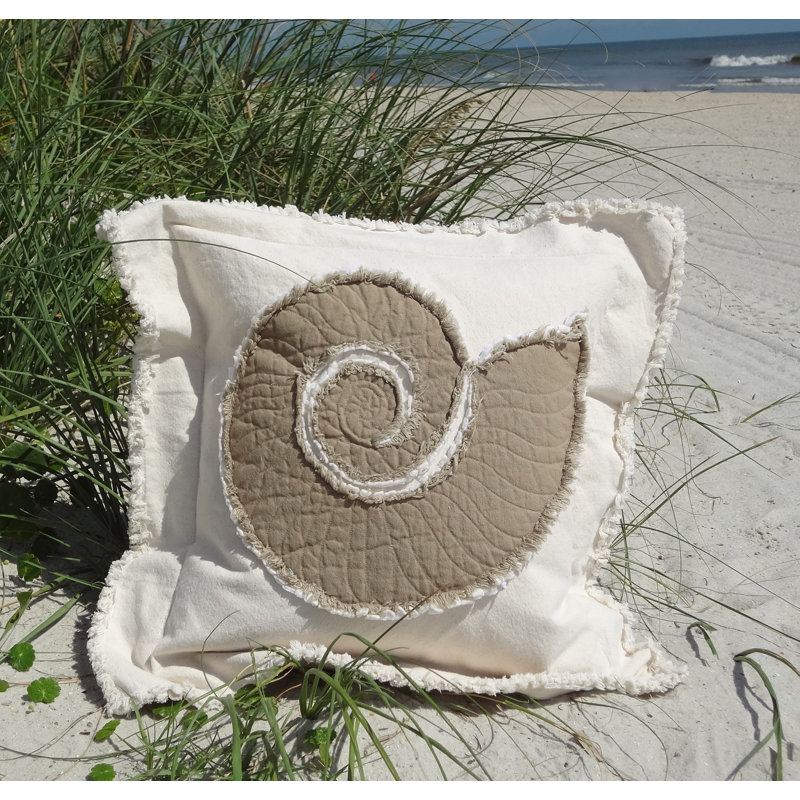 Coussin 100% coton Coastal Frayed Nautilus, H 20 po x l 22 po, Crème / brun