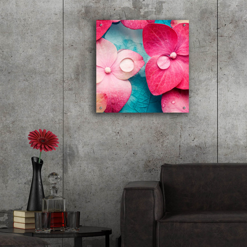 «Pink Flowers 3» par Photoinc Studio, art mural en verre acrylique, H 24 po x l 24 po x P 0,2 po