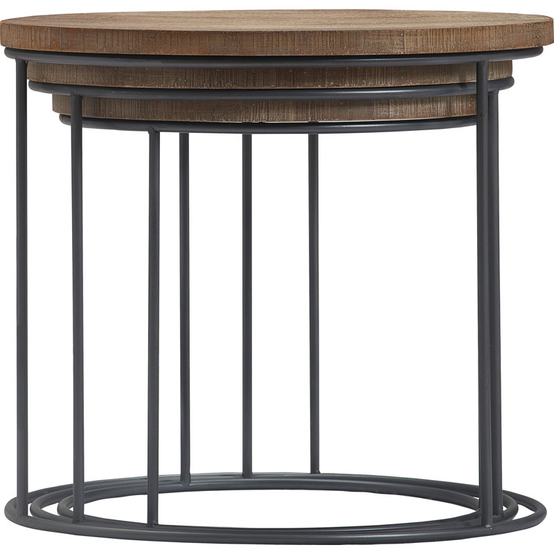 Berkshire 23" Round Distressed Wood and Metal Nesting Side Tables