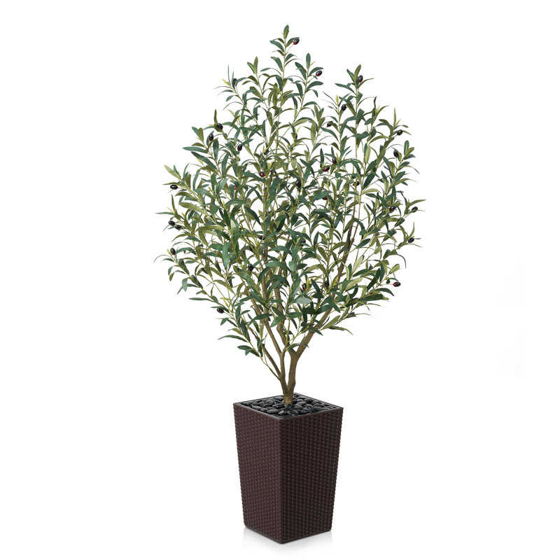 Adcock Artificial Olive Tree for Indoor & Outdoor Home Decor, Faux Olive Tree with Decorative Pot, Brown