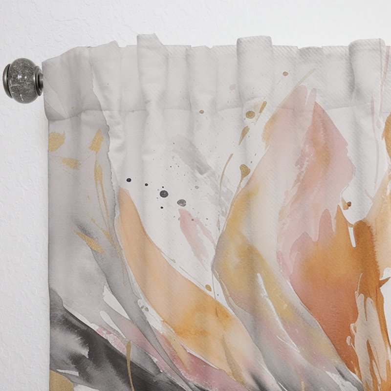 Lisette - Abstraction de marbre hypnotisant orange et gris - Rideau abstrait en velours de marbre - 1 panneau
