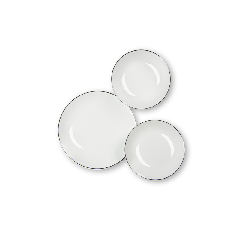 Piece Porcelain China Dinnerware Set - Service for 6, Platinum