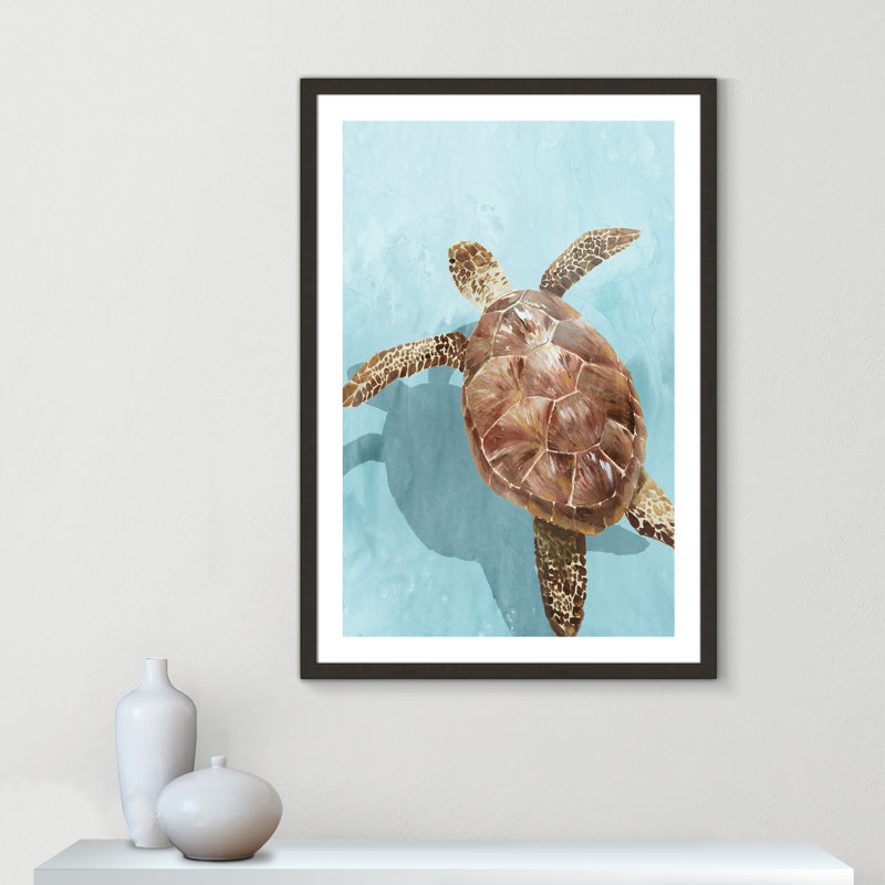 Tortue océanique II - reproduction de cadre photo, H 42 po x l 30 po x P 2 po, Encadrement espresso foncé