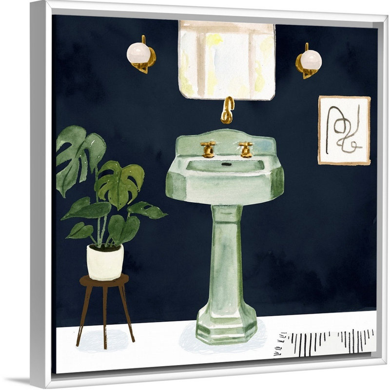 Boho Bath Sinks II - reproduction d'art sur toile, Cadre flottant blanc, H 31,7 po x l 31,7 po x P 1,75 po