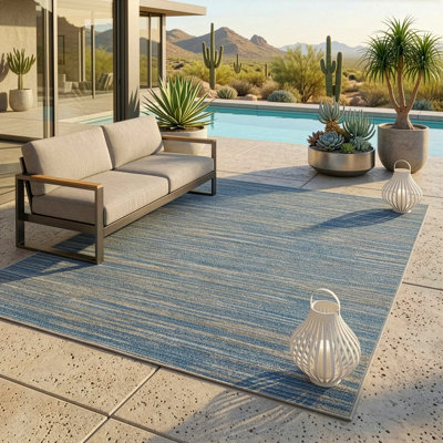 Radley Stripe Ocean Blue Champagne Indoor Outdoor Area Rug
