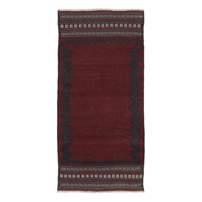 Vintage Persian Kilim Runner, Brick Red With Sawtooth Border - Rug & Kilim