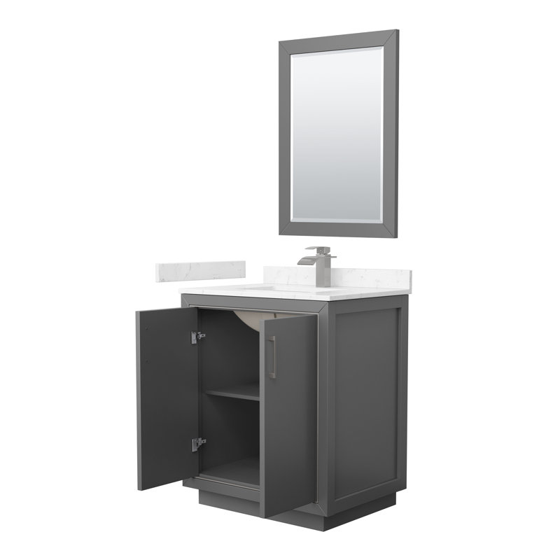 30'' W Single Vanity, White Quartz, Dark Gray, Matte Black