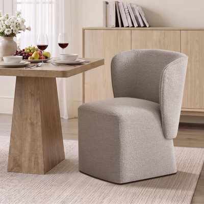 Boucle Upholstered Swivel Dining Chair with Casters