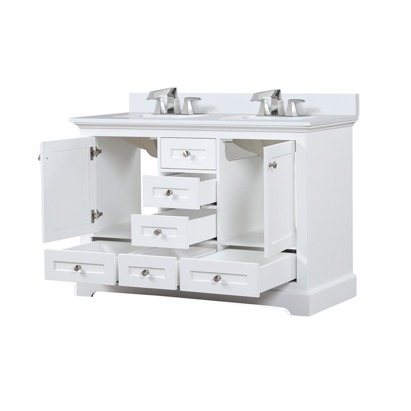 Dukes 48 in W x 22 in D Double Bath Vanity, and Chrome Faucet Set, White Quartz, White