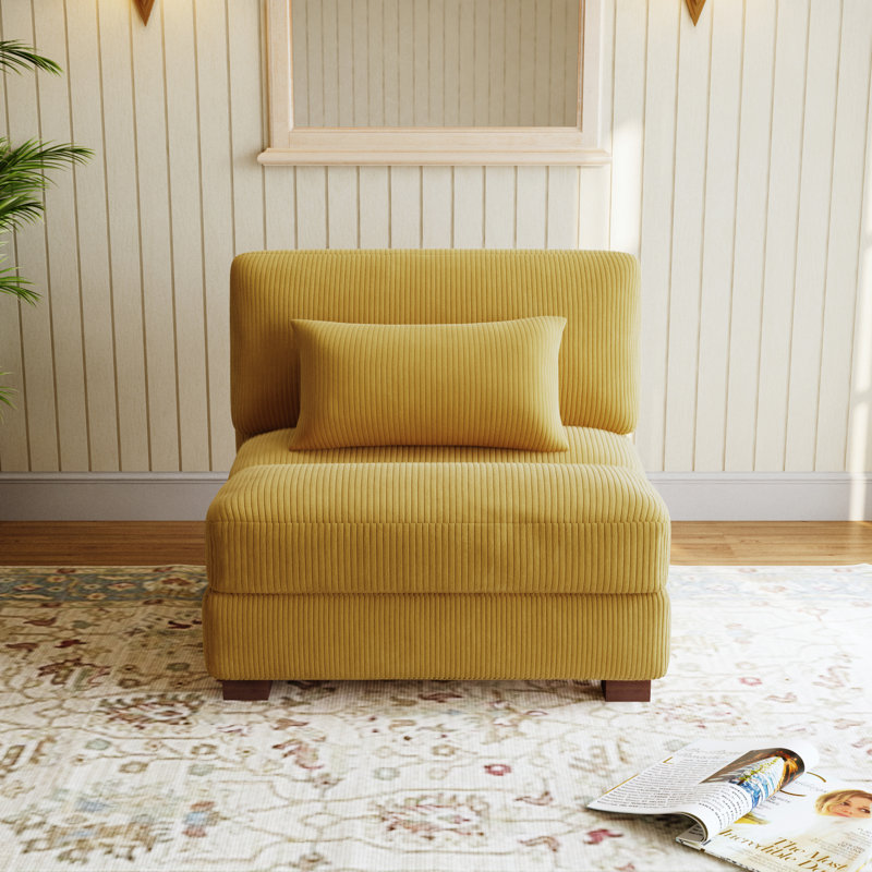 Chaise sans accoudoirs en velours côtelé orange Maelina avec dossier coussiné, module de chaise simple pour canapé modulaire