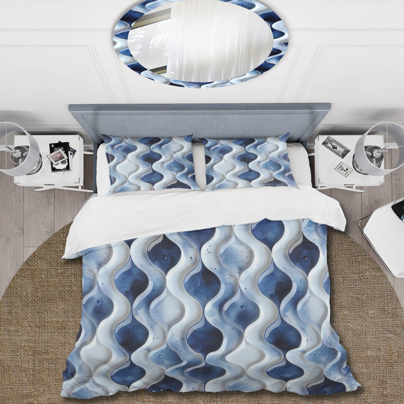 Ensemble de housse de couette Blue Ogee Patterns III - Midcentury, Housse de couette très grand + 2 taies décorativ