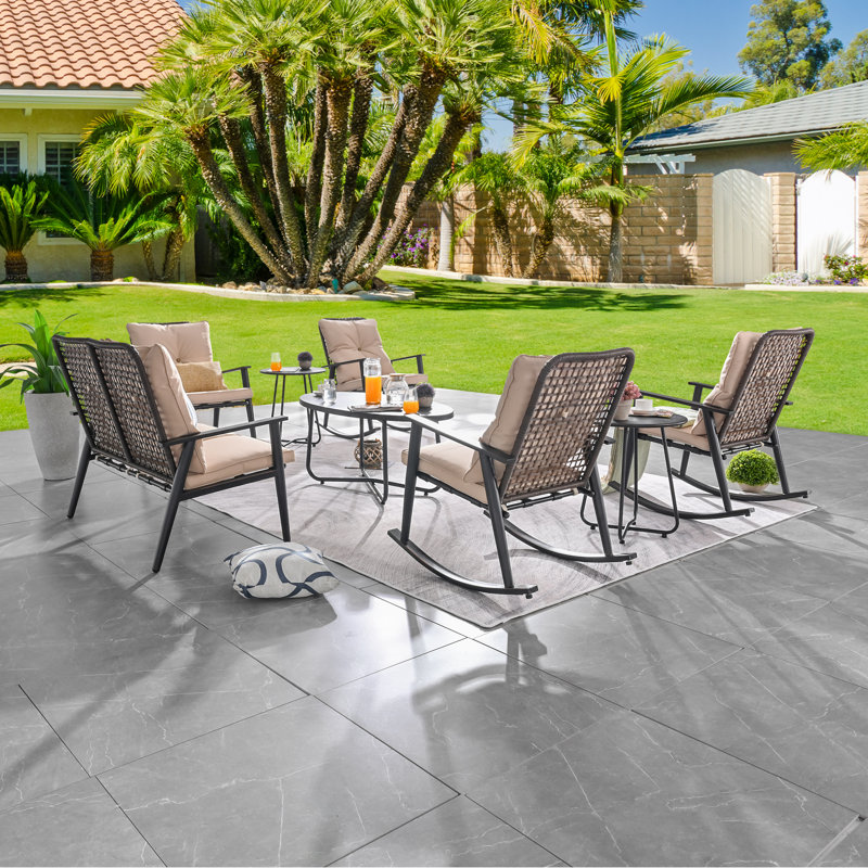6 - Person Patio Conversation Set with Cushions, Beige