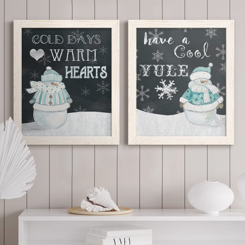 «Cold Days Warm Hearts», ensemble de 2 reproductions d'art textuel, H 20 po x l 17 po x P 1 po, Toile blanche encadrée