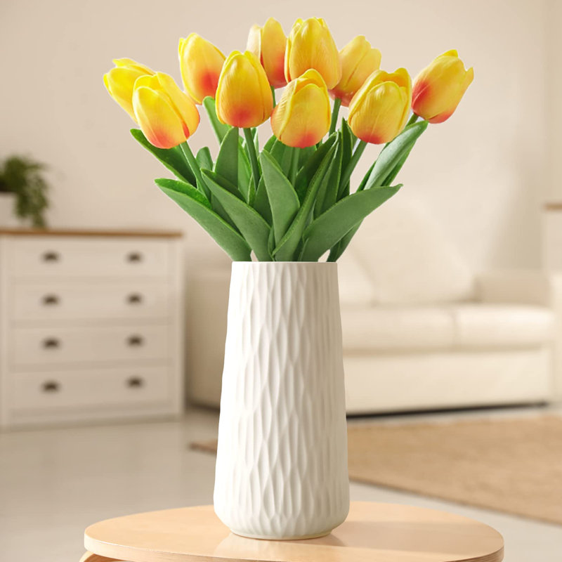 Vase cylindrique moderne en céramique 10 ", H 8 po x l 4 po x P 4 po, Blanc