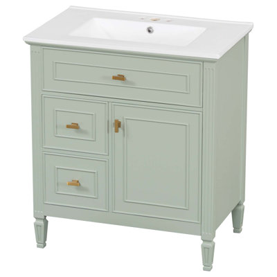 Meuble-lavabo de 30 po avec lavabo, meuble-lavabo avec un tiroir rabattable et deux tiroirs, tablette réglable, bois massif et panneau de fibres à densité moyenne