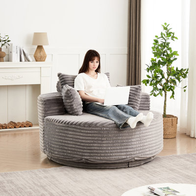 Fauteuil inclinable moderne et moelleux de 140 cm (55 po) en velours côtelé et mousse, pivotant à 360° pour se détendre, montage facile, revêtement en fausse fourrure de lapin.