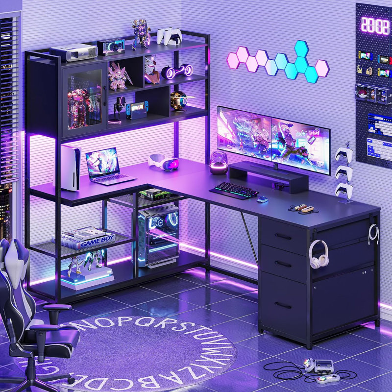 Barbarino L-Shaped Computer Desk, Black