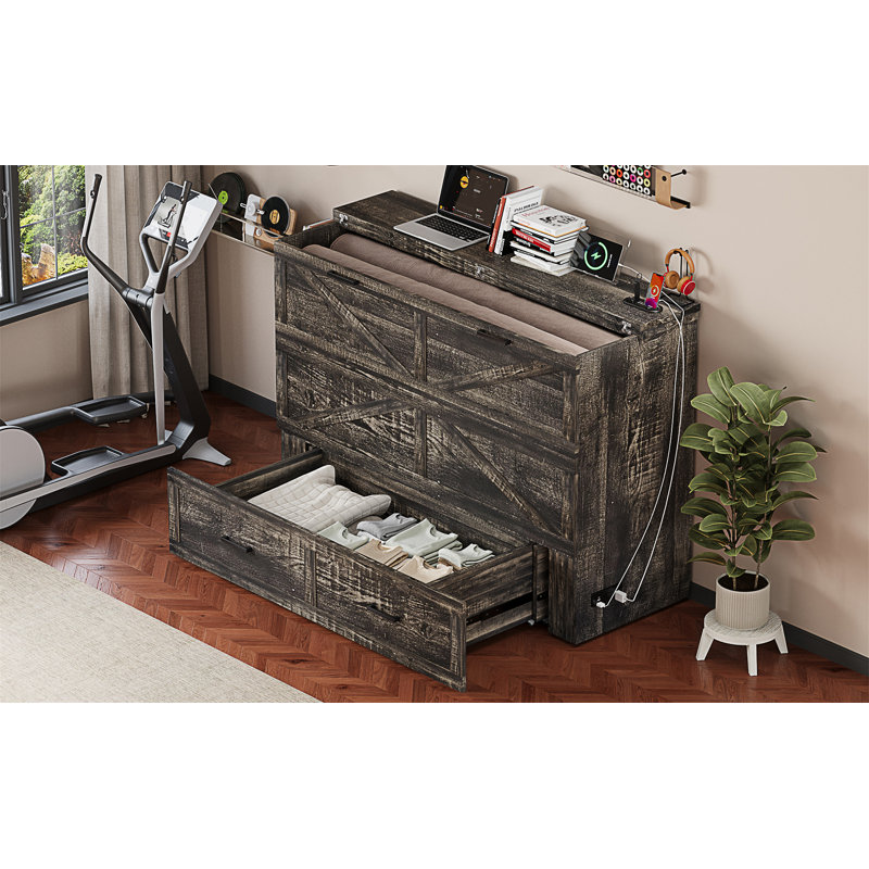 Lit escamotable avec station de charge, Antique Grey