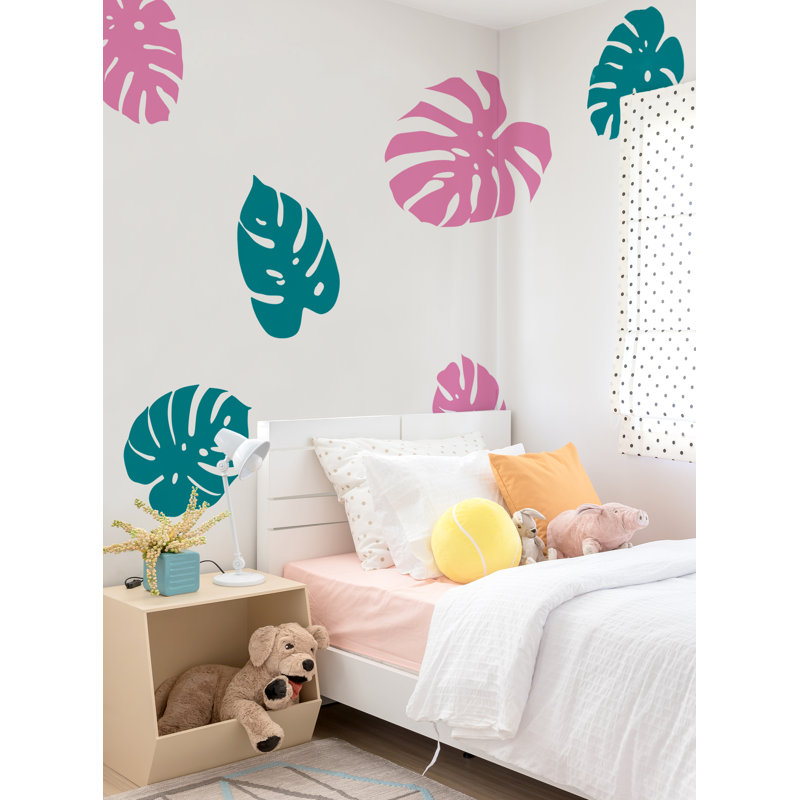 Adhésif décoratif feuilles Monstera, Rose / sarcelle