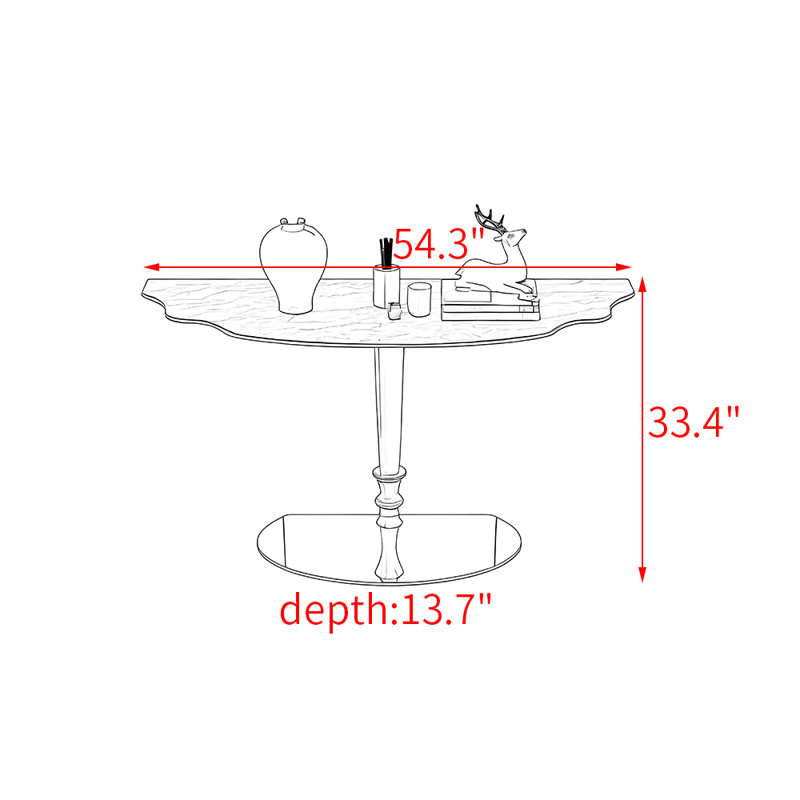 Console en pierre frittée de style américain, Vert/doré, H 33,4 po x l 54,3 po x P 13,7 po