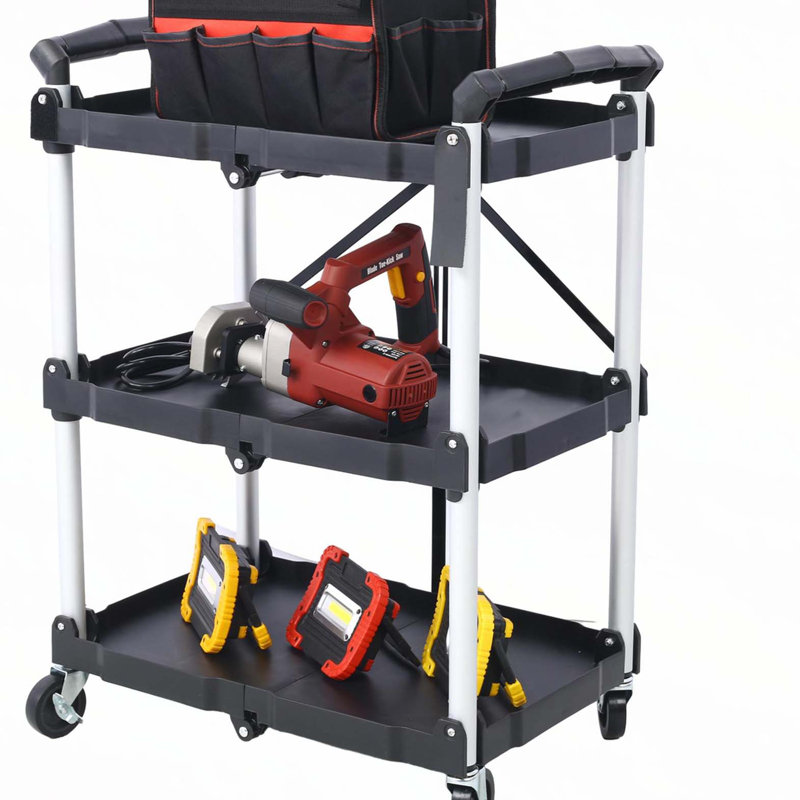 Chariot de service pliable 3 couches pliable Pack-N-Roll, noir, 50 lb. Capacité de charge par tablette