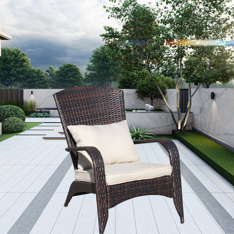 Chaise de patio avec coussins (coussin beige), Beige, Brun