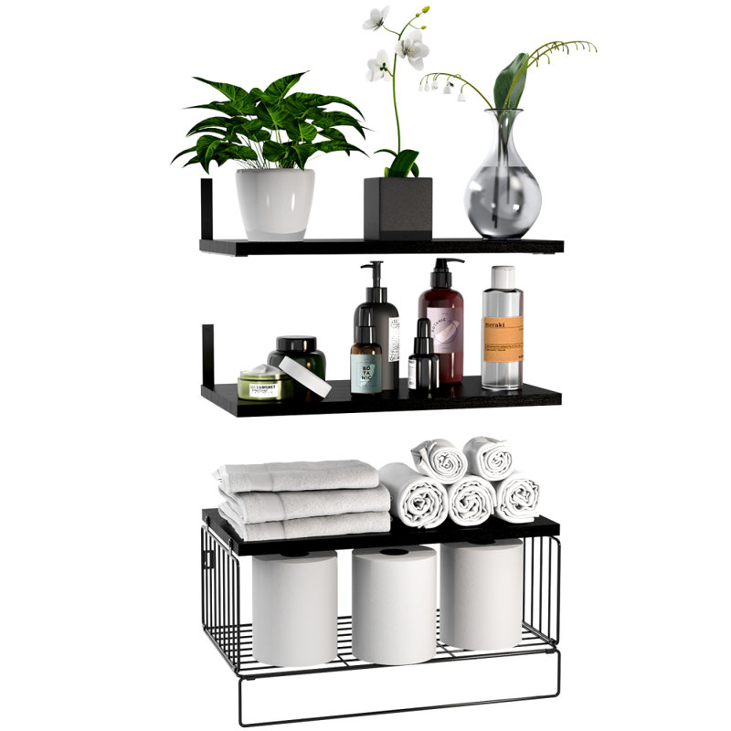 Achilleus 3 Piece Floating Shelf, Black
