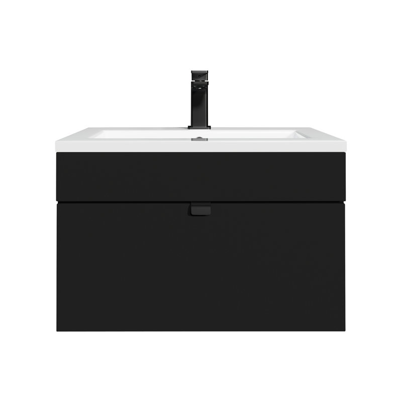 Meuble-lavabo mural moderne de 24 po Loft Collection - Noir / Poignées noires, 24", Noir / Noir