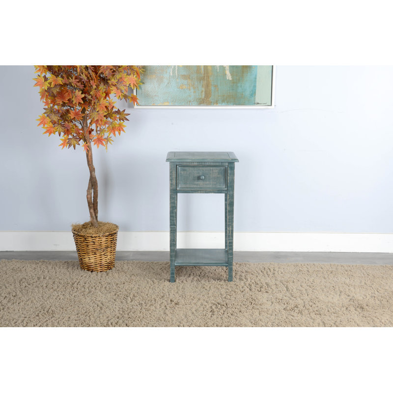 Komor Solid Wood End Table, Sea Grass
