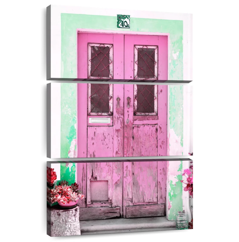Vieille porte rose, H 50 po x l 32 po