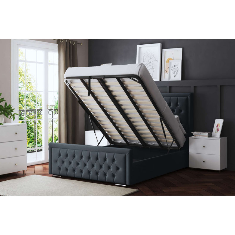 Allegra Upholstered Ottoman Bed with Headboard, Grey, Super King (6')