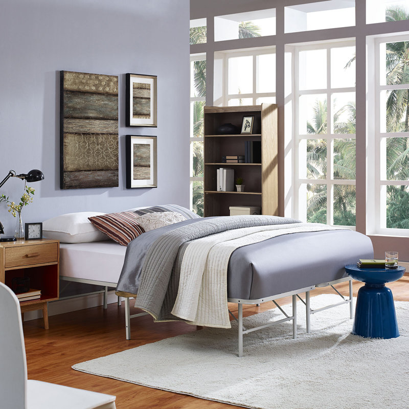 Horizon Twin Gray Stainless Steel Metal Bed Frame with Slats